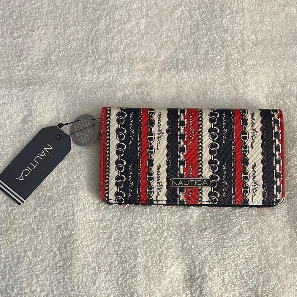 Nautica Chain Stripe Wallet in Red, White, & Blue.